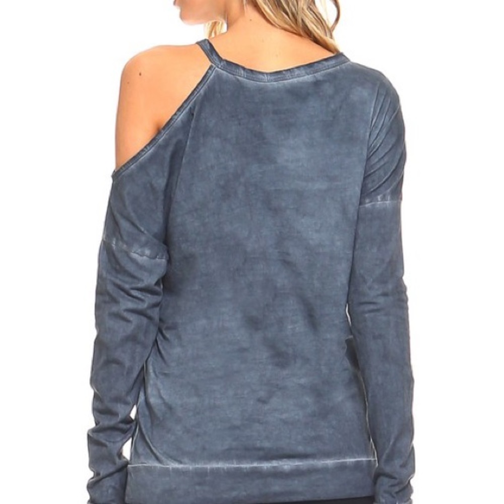 Cold shoulder dusty blue long sleeve blouse - Picture 3 of 4